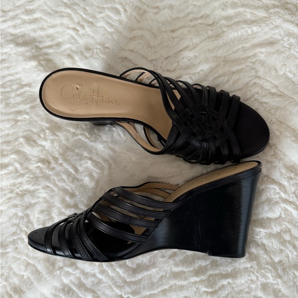 Cole Haan Black Woven Wedge Heels - Picture 2 of 4